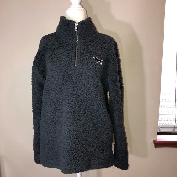 Victoria’s Secret PINK Gray Sherpa 1/4 Zipper Pullover Sweater Sz XS - Picture 2 of 11
